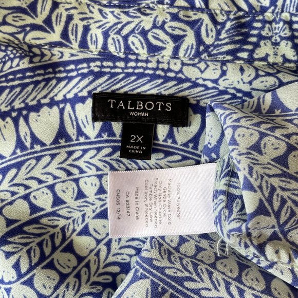 Talbots Blue Paisley Crepe Button Front Shirt Plus 2X Elegant & Lightweight - Picture 3 of 5